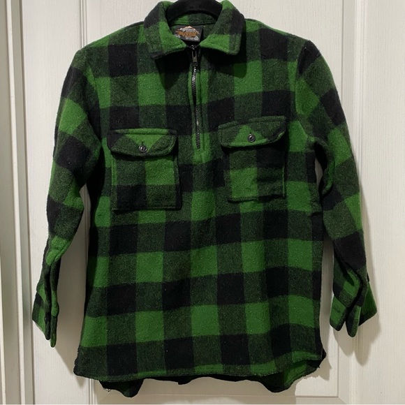 Egmont Ranger Wool Bush shirt 1/2 zip jacket kids 14 16 New Zealand Green plaid - Picture 6 of 7
